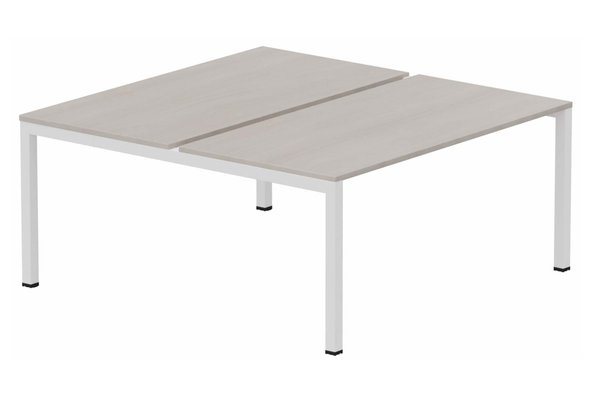 Postes Bench (poste doubles) - SERIE K3 - K3 Bench départ 2 plateaux fixes 180x80cm encombrement 180x165cm, plateau acacia, structure blanc