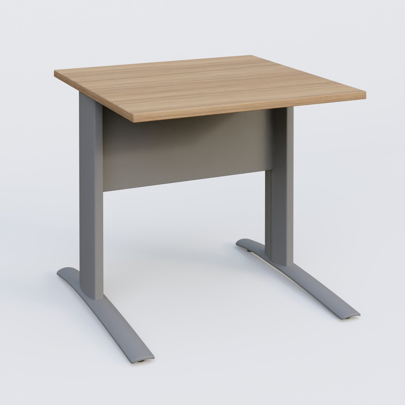 K1 Plateau droit 80x80 avec voile de fond métal. Plateau Noyer et pietement Aluminium