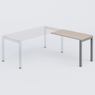 Gamme K3 - Extensions - Plans droits - Retour direct 120x60cm sur pied, plateau acacia, structure aluminium