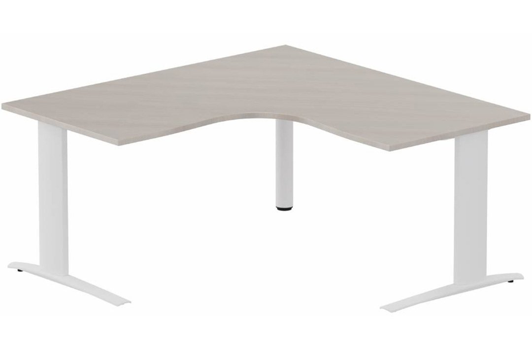 Bureau 90° symétrique, 160x160/80cm, Acacia/Blanc