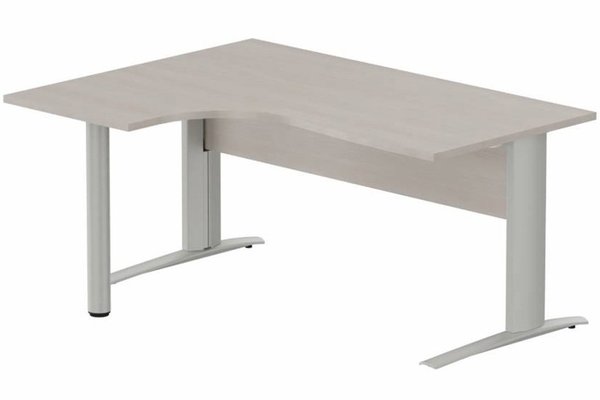 Gamme K1 - Plans compacts - VDF BOIS Compact 90° asymétrique 160x120x80/60cm retour à gauche sur pied de soutien, plateau acacia, structure aluminium