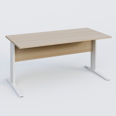 Gamme K1 - Plans droits - K1 Plateau droit 160x80 avec voile de fond bois. Plateau Acacia et pietement Blanc