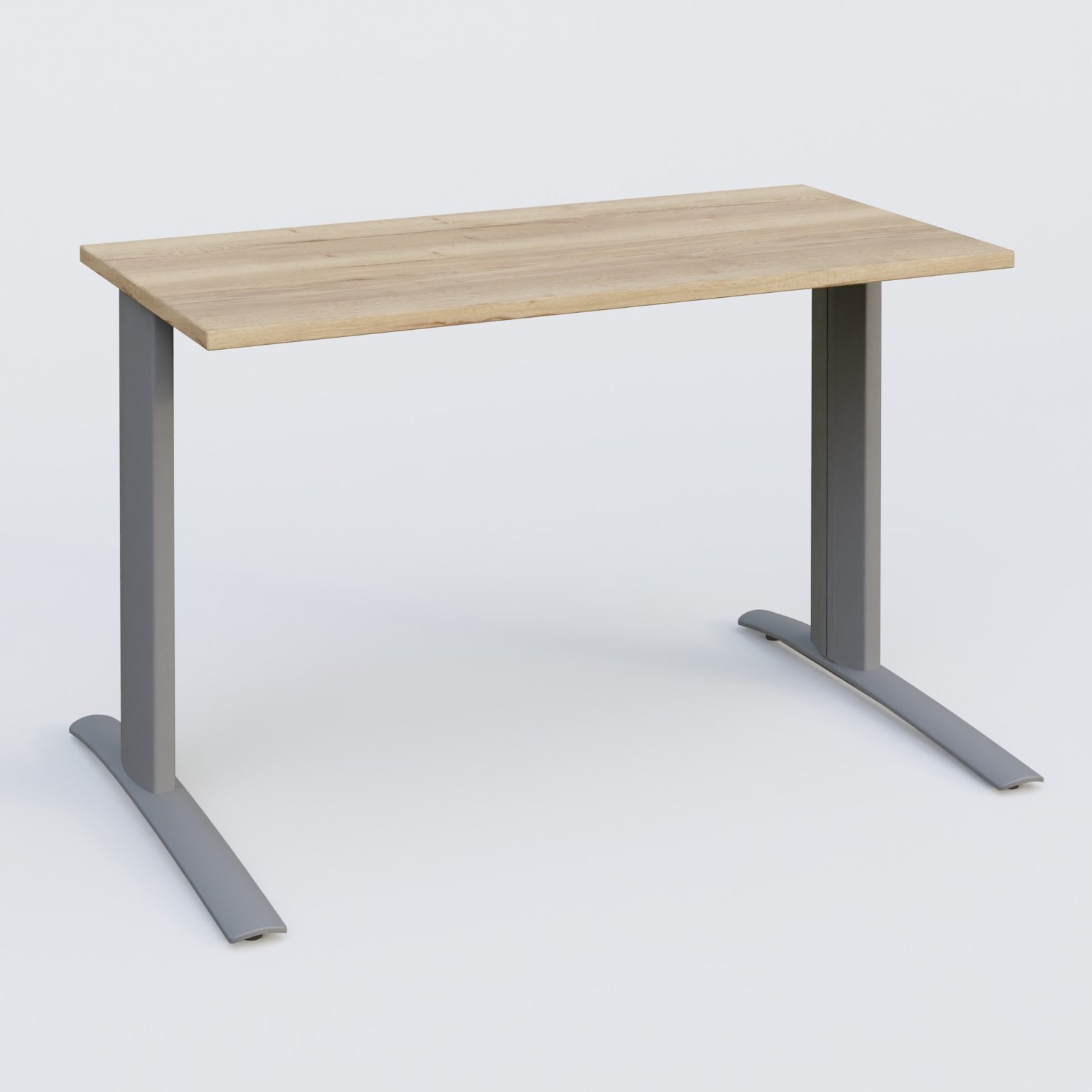 K1 Plateau droit 120x60 pieds fixe. Plateau Chêne naturel et pietement Aluminium