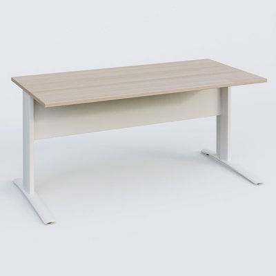 Gamme K1 - Plans droits - K1 Plateau droit 160x80 avec voile de fond métal. Plateau Acacia et pietement Blanc