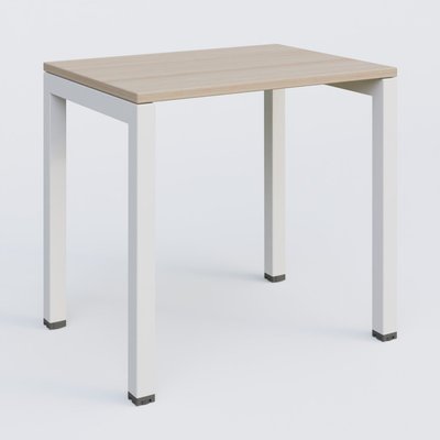 Gamme K3 - Plans droits - K3 Plateau droit 80x60 pieds fixe. Plateau Acacia et pietement Blanc.