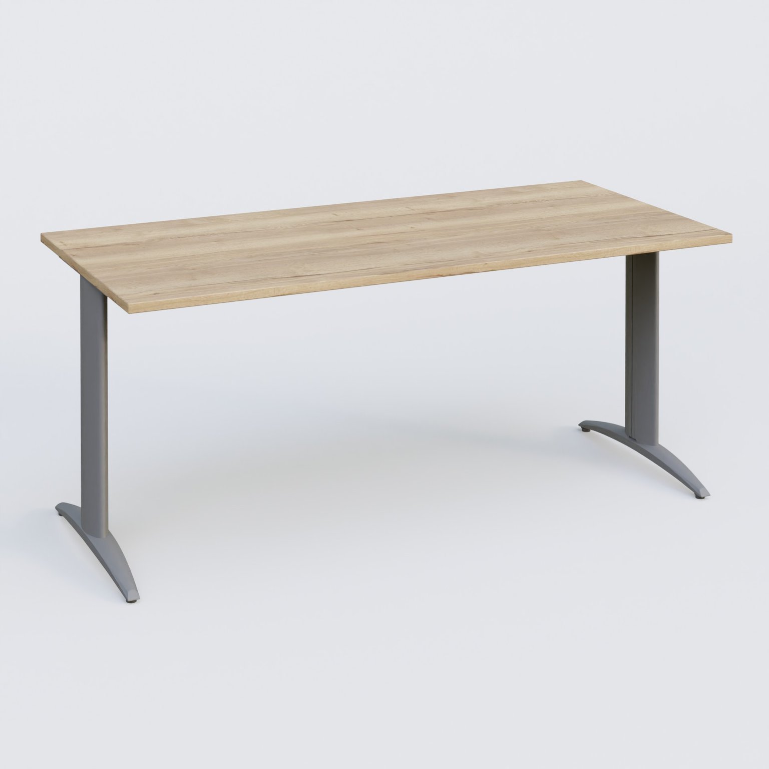 K2 Plateau droit 180x80 pieds fixe. Plateau Chêne naturel et pietement Aluminium