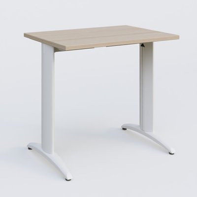 Gamme K2 - Plans droits - K2 Plateau droit 80x60 pieds fixe. Plateau Acacia et pietement Blanc.