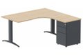 Plan Compact 90° asymétrique 180x162x80/60cm retour à droite avec caisson HB métal 3 tiroirs hêtre/anthracite