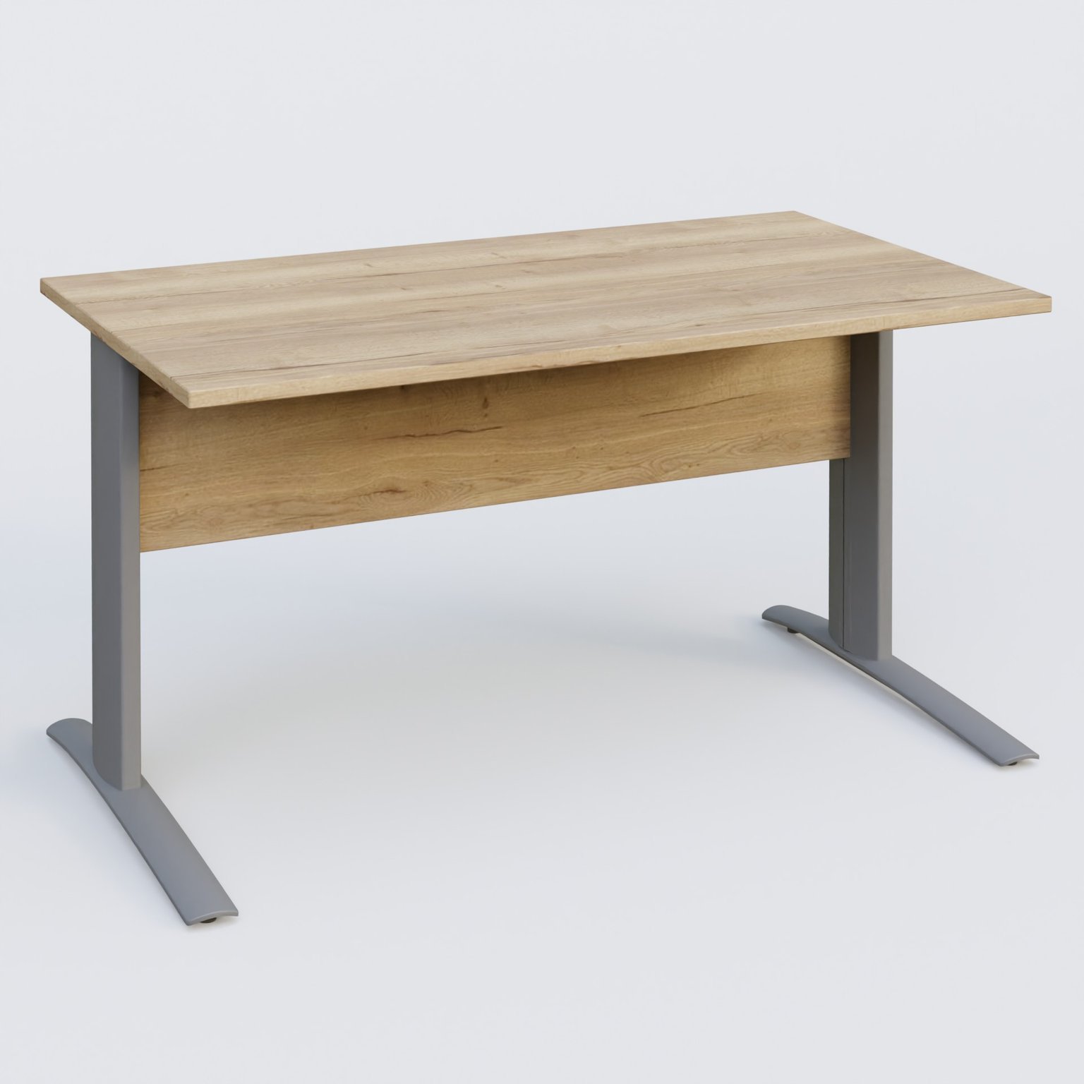 K1 Plateau droit 140x80 avec voile de fond bois. Plateau Chêne naturel et pietement Aluminium