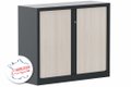 Armoire à rideaux H100xL120cm 2 tablettes coffre anthracite / rideaux acacia