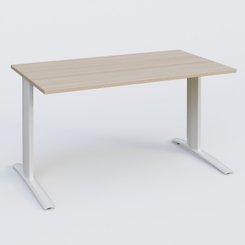 Gamme K1 - Plans droits - K1 Plateau droit 140x80 pieds fixe. Plateau Acacia et pietement Blanc