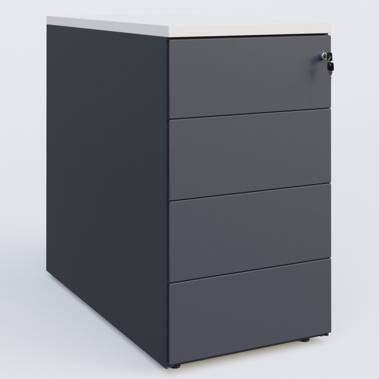 Caisson hauteur de bureau métalique 4 tiroirs avec top de finition, profondeur 60cm. Plateau Blanc et caisson Anthracite.