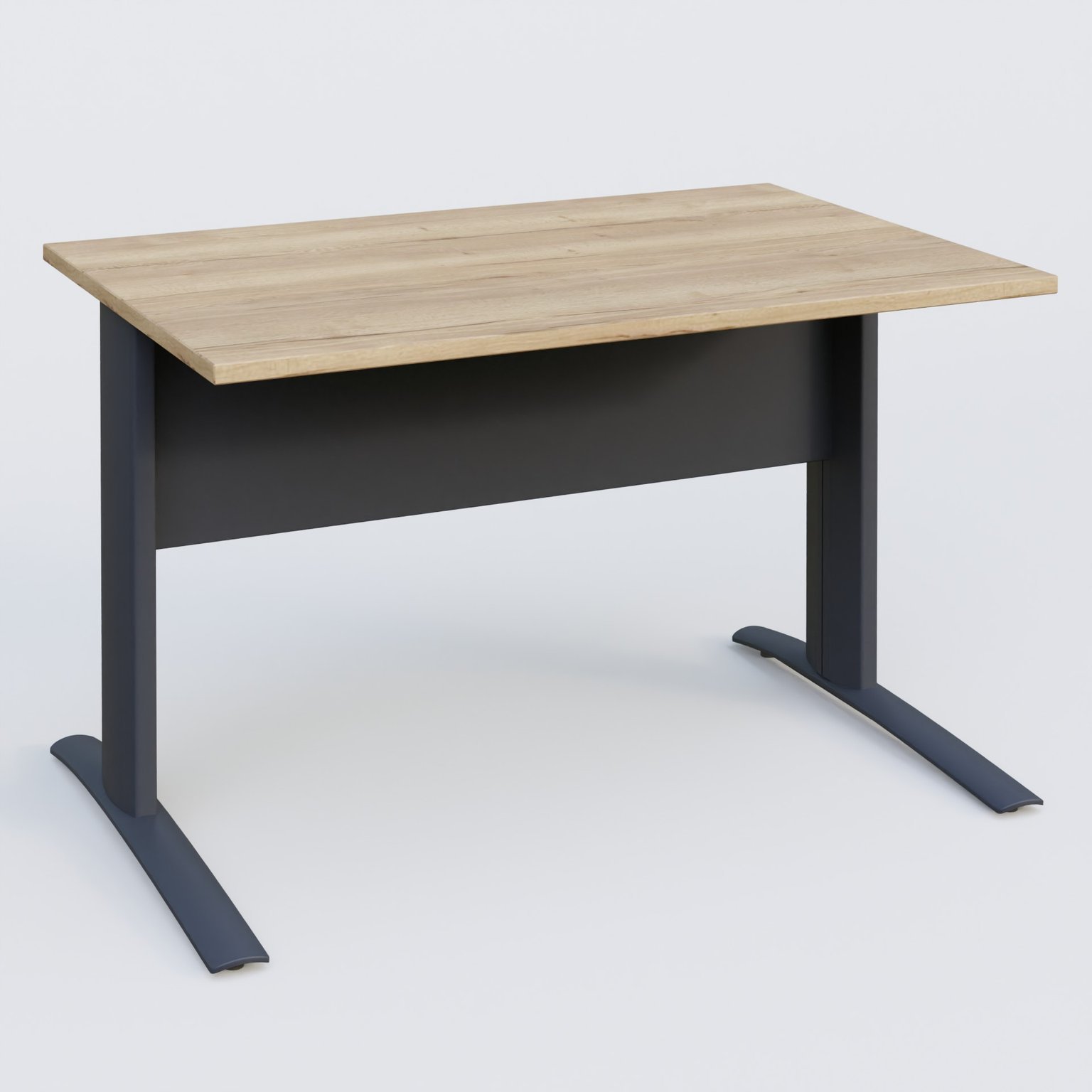 K1 Plateau droit 120x80 avec voile de fond métal. Plateau Chêne naturel et pietement Anthracite