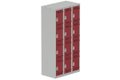 Vestiaire multicases 3 colonnes L,30cm 4 cases (fermeture cadenas) H,180xL,90xP,50cm coffre gris clair/portes rouge