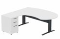 K1 VDF métal compact 90° manager 190x141x104x60cm sur caisson HB mélamine 3 tiroirs, plateau blanc, structure anthracite