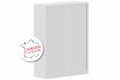 Armoire à rideaux H160xL120cm 3 tablettes coffre blanc/rideaux blanc