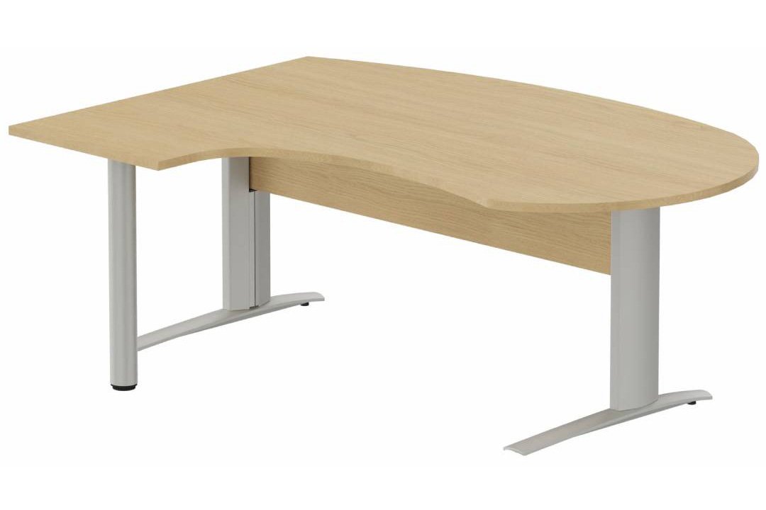 K1 Voile de fond Bois- Plan compact 90° asymétrique Manager 190x141x104/60cm sur pied de soutien - retour à gauche -Finitions : PLATEAUX: CHENE (CE) / PIETEMENTS: ALUMINIUM (AL)