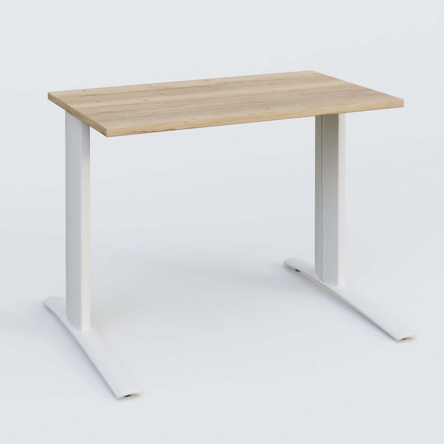 K1 Plateau droit 100x60 pieds fixe. Plateau Chêne naturel et pietement Blanc