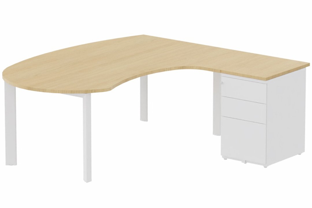 K7- Plan compact 90° asymétrique Manager 190x183x104x60cm avec caisson HB métal 3 tiroirs - retour à droite