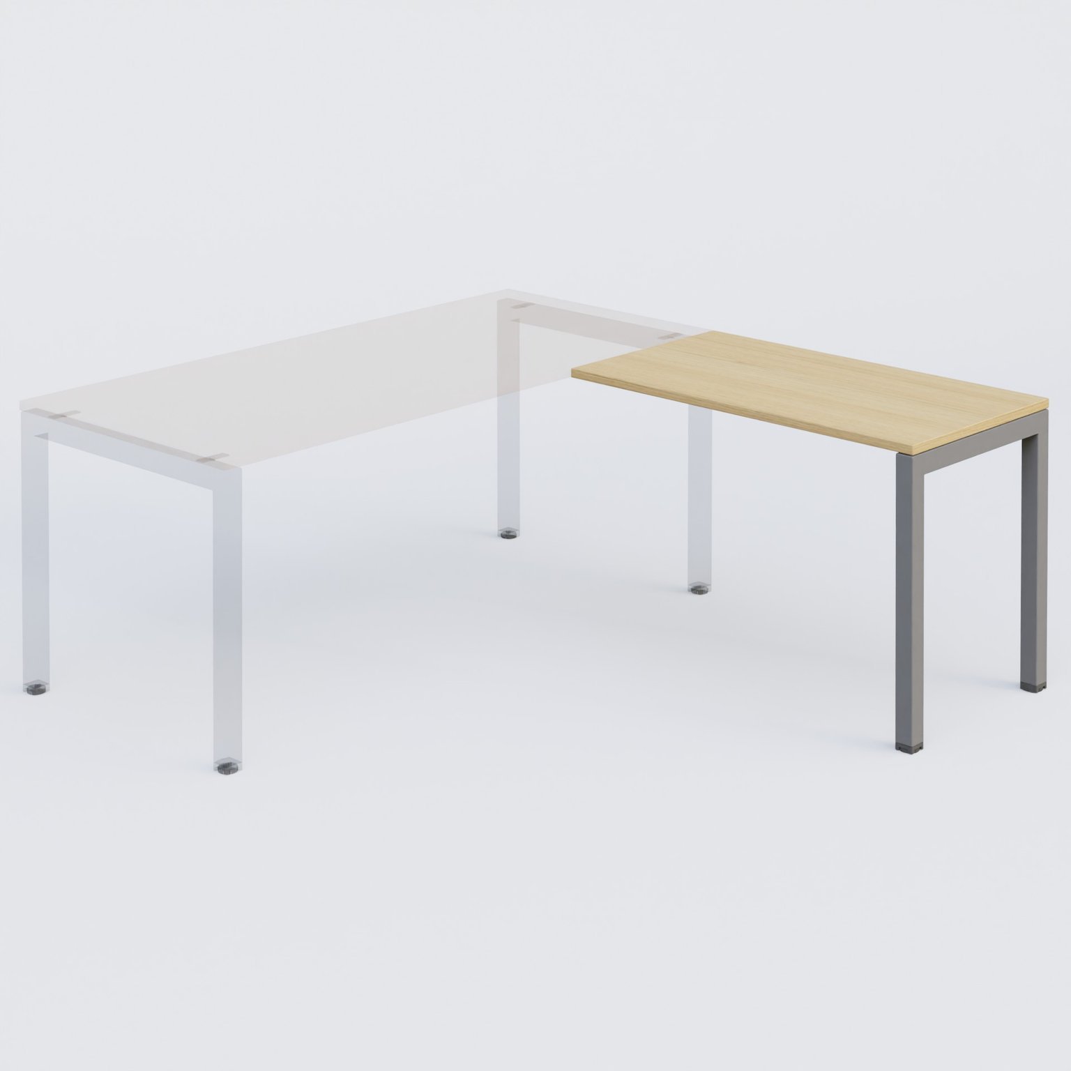 K3- Retour direct 100x60 sur pied- -Finitions : PLATEAUX: CHENE (CE) / PIETEMENTS: ALUMINIUM (AL ) / 