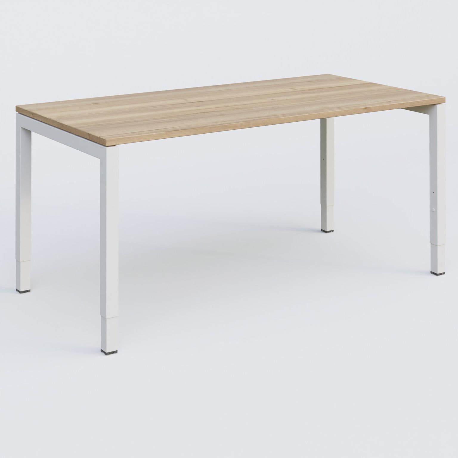 Bureau droit gamme K3 160-80 cm hauteur réglable. Plateau Chêne naturel et pietement Blanc.