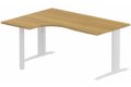 k1 Poutre - Plan compact 90° asymétrique 160x120x80 / 60cm, pied de soutien sous retour à gauche  -Finitions : PLATEAUX: NOYER (NO) / PIETEMENTS: BLANC (BL)