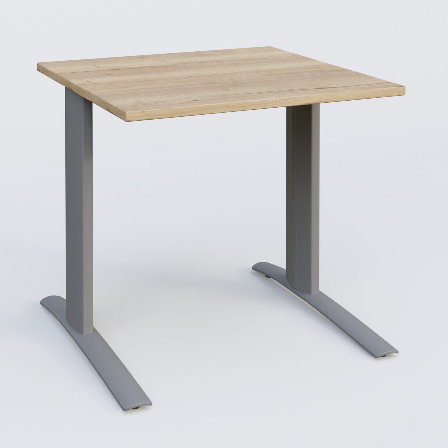 K1 Plateau droit 80x80 pieds fixe. Plateau Chêne naturel et pietement Aluminium