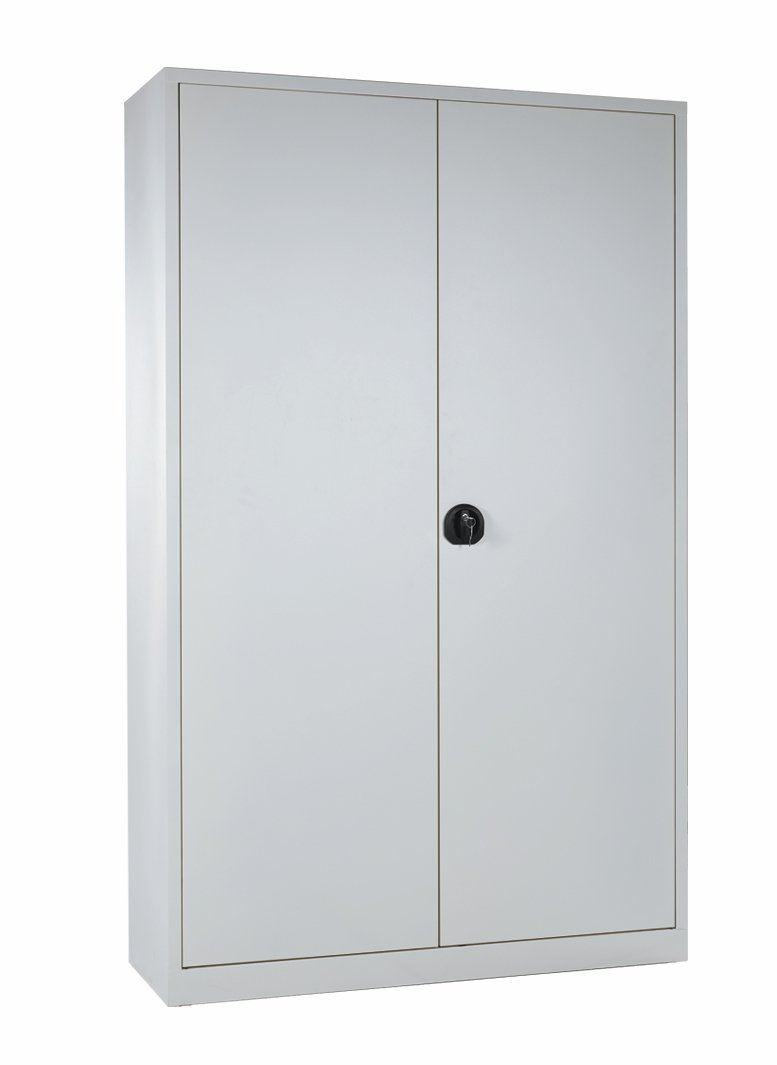 Armoire monobloc métal portes battantes, 4 tablettes L.120xH.195xP42cm gris clair