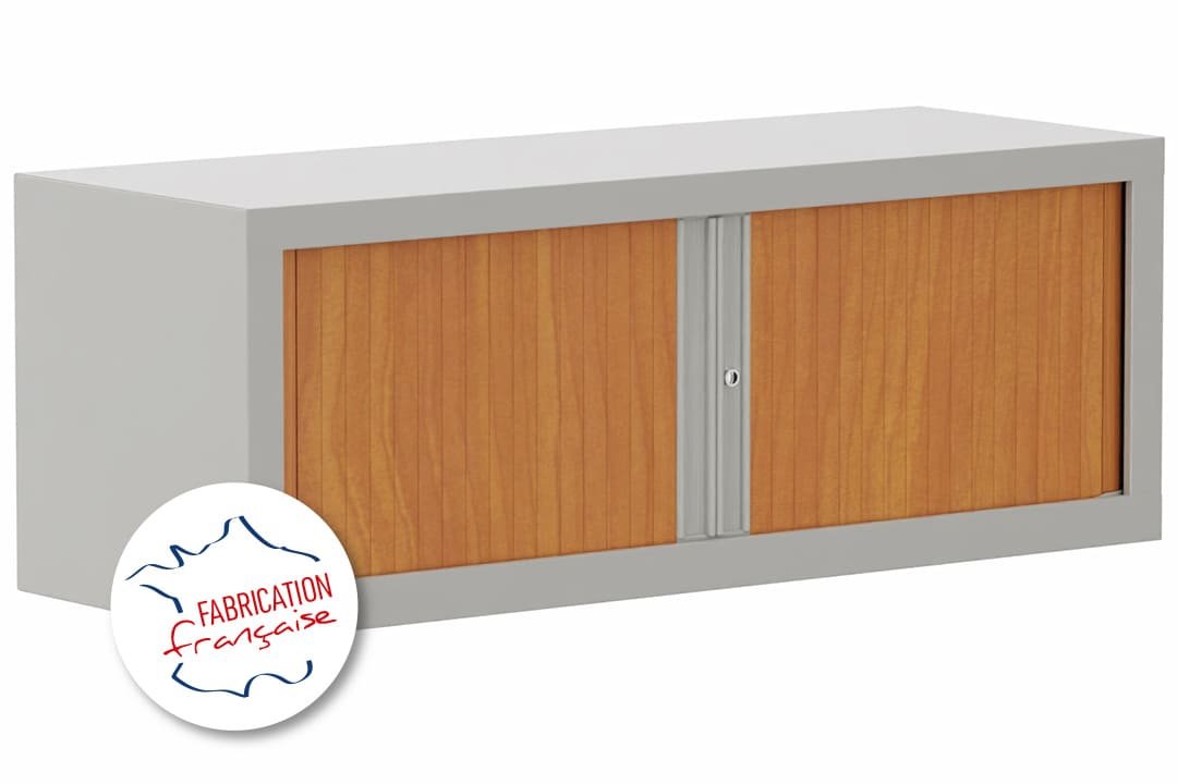 Armoire rehausse H44xL120cm coffre aluminium/rideaux merisier