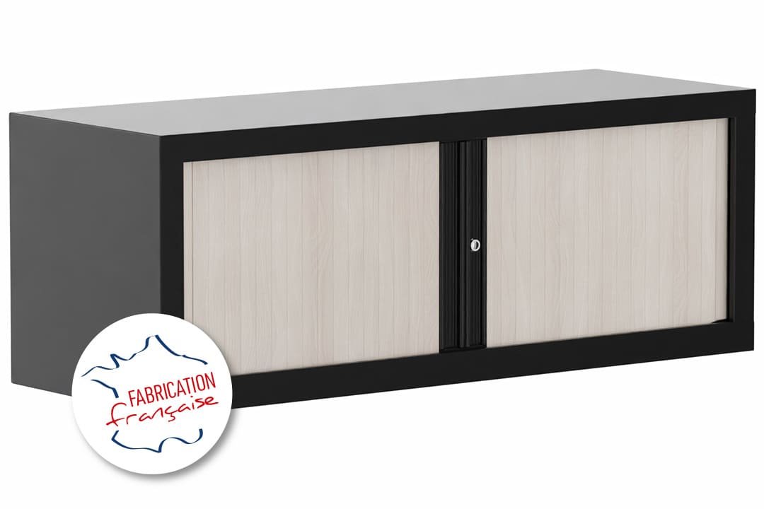 Armoire rehausse H44xL120cm coffre noir grainé/rideaux acacia