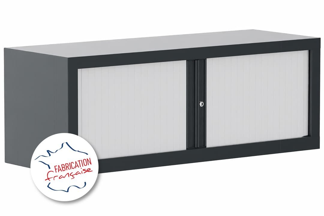 Armoire rehausse H44xL120cm coffre anthracite/rideaux blanc