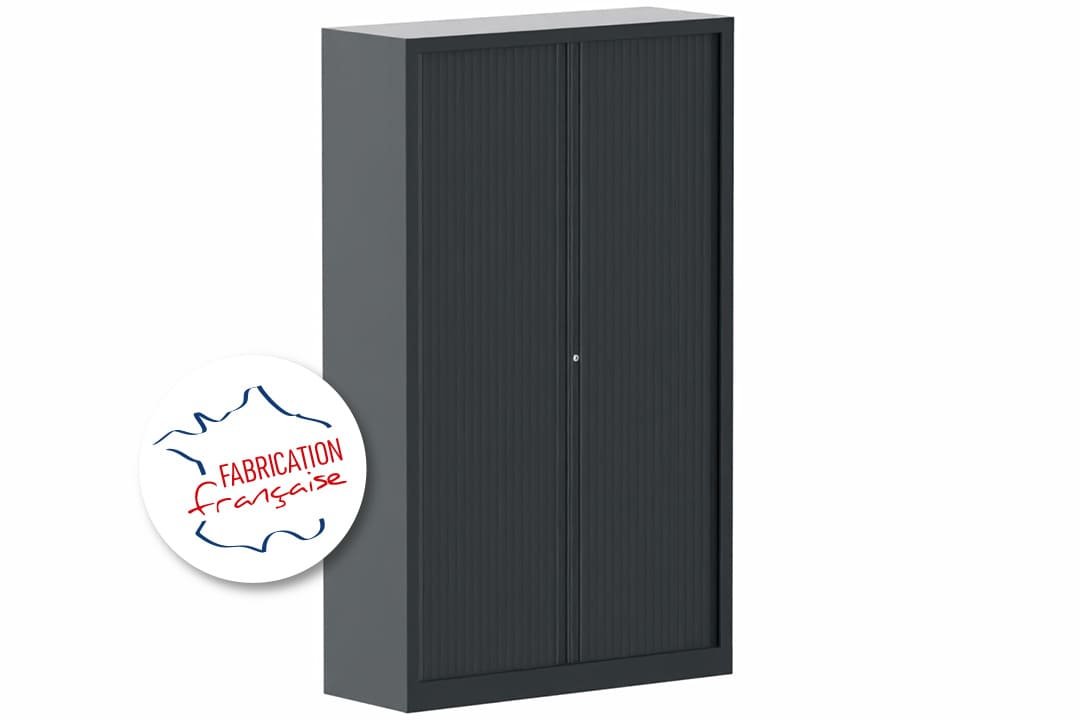Armoire à rideaux grande profondeur H198xL120xP60cm 4 tablettes coffre anthracite/rideaux anthracite