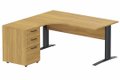 K1 Voile de fond Bois - Plan compact 90° asymétrique 180x162x80/60cm avec caisson HB bois 3 tiroirs - retour à gauche -Finitions : PLATEAUX: NOYER (NO) / PIETEMENTS: ANTHRACITE (AN) / CAISSONS MELAMINE: NOYER (NO)