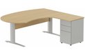 K1 Voile de fond Bois- Plan compact 90° asymétrique Manager 190x183x104/60cm avec caisson HB métal 3 tiroirs - retour à droite -Finitions : PLATEAUX: CHENE (CE) / PIETEMENTS: ALUMINIUM (AL) / CAISSONS METALLIQUES: ALUMINIUM (AL)