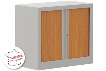 ARMOIRES A RIDEAUX - Largeur 80 cm - Armoire à rideaux H69,5xL80cm 1 tablette, coffre aluminium, rideaux merisier