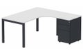 K3- Plan compact 90° asymétrique 160x162x80/60cm avec caisson HB métal 3 tiroirs - retour à droite -Finitions : PLATEAUX: BLANC (BL) / PIETEMENTS: BLANC (BL ) / CAISSON METALLIQUE: ANTHRACITE (AN ) 