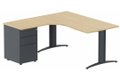  K2 Compact 90° asymétrique 160x162x80/60cm retour à gauche avec caisson HB métal 3 tiroirs, plateau CHENE, structure Anthracite