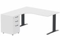 k1 Poutre - Plan compact 90° asymétrique 160x162x80 / 60cm avec caisson HB bois 3 tiroirs - retour à gauche -Finitions : PLATEAUX: BLANC (BL) / PIETEMENTS: ANTHRACITE (AN) / CAISSONS MELAMINE: BLANC (BL)