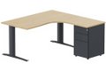 k1 Poutre - Plan compact 90° asymétrique 160x162x80 / 60cm avec caisson HB métal 3 tiroirs - retour à droite -Finitions : PLATEAUX: CHENE (CE) / PIETEMENTS: ANTHRACITE (AN) / CAISSONS METALLIQUES: ANTHRACITE (AN)