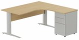 K1 VDF BOIS Compact 90° asymétrique 180x162x80/60cm retour à droite avec caisson HB métal 3 tiroirs noyer/blanc
