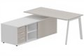 K8 Plan 160x80 avec meuble porteur (L180xP64) avec caisson 3T intégré - meuble à gauche - Finitions = Plateau et top de finition : acacia /Piétement :Blanc (BL) / Corps du meuble : Blanc /Façade :acacia