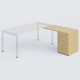K3 retour direct 100x60cm sur caisson métal HB P.60cm 3 tiroirs. Plateau et caisson Chêne clair pour pietement Blanc