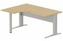 K1 Voile de fond Métal - Plan compact 90° asymétrique 160x120x80/60cm sur pied de soutien - retour à gauche -Finitions : PLATEAUX: CHENE (CE) / PIETEMENTS: ALUMINIUM (AL)