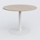 Table ronde diametre 120 cm avec pieds colonne centrale. Plateau Acacia et pietement Blanc