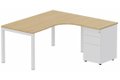 K3- Plan compact 90° asymétrique 180x162x80/60cm avec caisson HB métal 3 tiroirs - retour à droite Finitions- Plateau et top caisson : Chêne (CE) / Piétements et caisson :BLANC (BL)