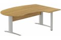K1 Voile de fond Bois- Plan compact 90° asymétrique Manager 190x141x104/60cm sur pied de soutien - retour à droite -Finitions : PLATEAUX: NOYER (NO) / PIETEMENTS: ALUMINIUM (AL)