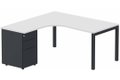 K3- Plan compact 90° asymétrique 160x162x80/60cm avec caisson HB métal 3 tiroirs - retour à gauche -Finitions : PLATEAUX: BLANC (BL) / PIETEMENTS: ANTHRACITE (AN ) / CAISSONS METALLIQUES: ANTHRACITE (AN)
