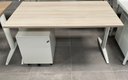 Ensemble Bureau 140x80 Piètement Blanc / Plateau Acacia, Caisson Blanc