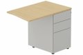 K1 Retour direct vague 90x60 sur caisson HB métal 3 tiroirs à droite -Finitions : PLATEAUX: CHENE (CE) / CAISSONS METALLIQUES: ALUMINIUM (AL)