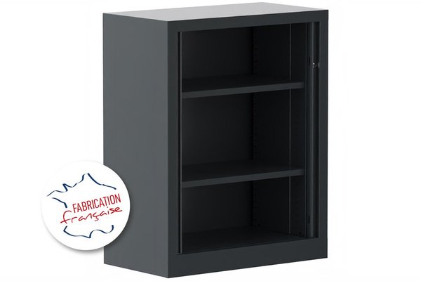 [Pas de famille] - [Pas de sous famille] - Armoire à rideaux H100xL80cm 2 tablettes coffre anthracite/rideaux Acacia- sur délai